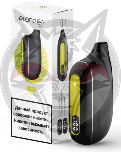 Электронная система доставки никотина (до 8000 затяжек) Plonq MAX SMART вкус ЛИМОН МЯТА